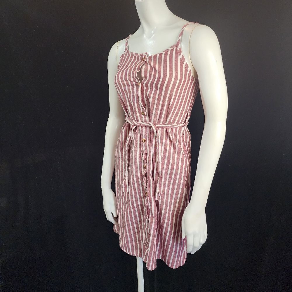 Red & White Striped Button Down Dress & Belt
